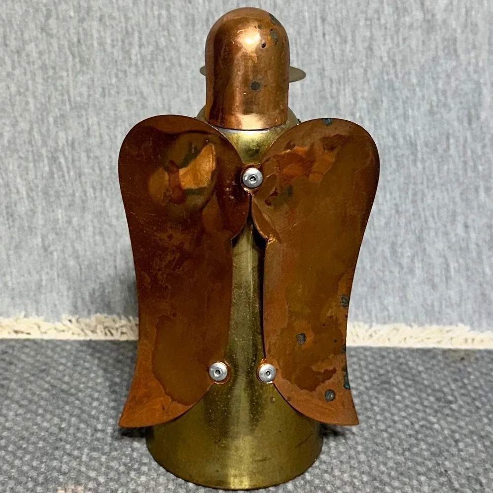 Vtg Patina ADG Contemporary Brass & Copper Angel Candle Holder Made in Hong Kong